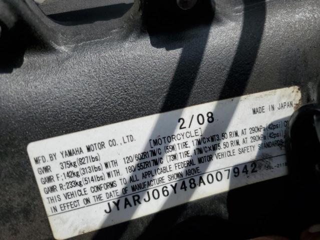 2008 YAMAHA YZFR6 S JYARJ06Y48A007942
