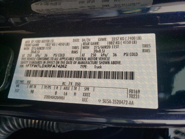 2024 FORD F150 PLATI 1FTFW7LDXRFA74262