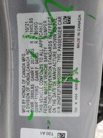 2022 HONDA CIVIC SPOR - 2HGFE2F50NH538695
