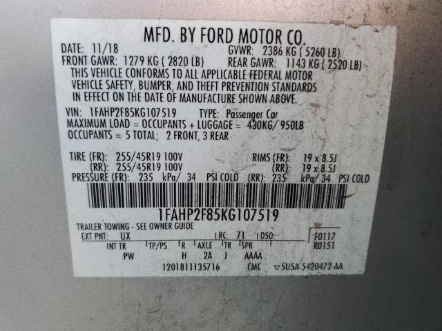 VIN 1FAHP2F85KG107519 2019 Ford Taurus, Limited no.12