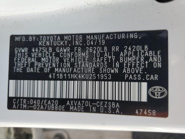 VIN 4T1B11HK4KU251953 2019 Toyota Camry, L no.12