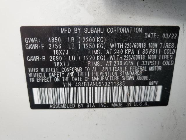 VIN 4S4BTANC9N3211885 2022 Subaru Outback, Limited no.13