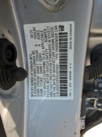 VIN 2HGFC2F63LH579981 2020 Honda Civic, LX no.12