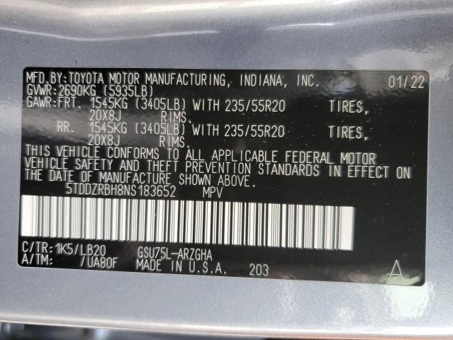 2022 TOYOTA HIGHLANDER - 5TDDZRBH8NS183652