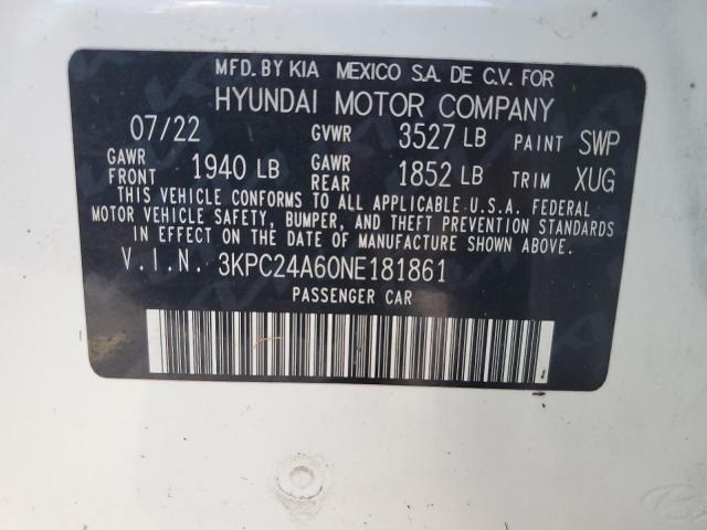 VIN 3KPC24A60NE181861 2022 Hyundai Accent, SE no.13