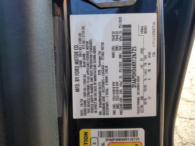 VIN 3FA6P0HD6KR126725 2019 Ford Fusion, SE no.12