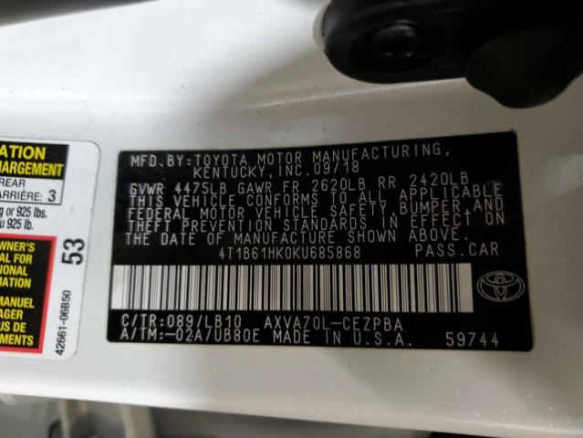 VIN 4T1B61HK0KU685868 2019 Toyota Camry, Xse no.12