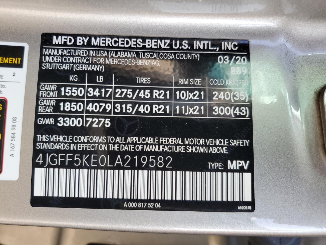 Lot #2962328036 2020 MERCEDES-BENZ GLS 450 4M