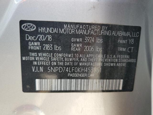 VIN 5NPD74LF0KH453951 2019 Hyundai Elantra, SE no.12