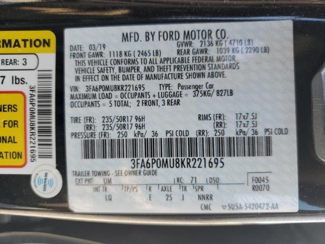 VIN 3FA6P0MU8KR221695 2019 Ford Fusion, Sel no.12