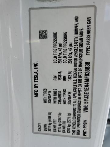2021 TESLA MODEL 3 - 5YJ3E1EA4MF938838