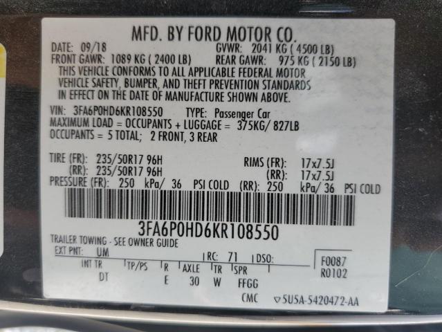 VIN 3FA6P0HD6KR108550 2019 Ford Fusion, SE no.13