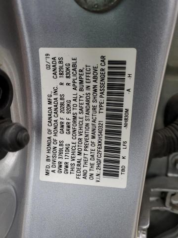 2019 HONDA CIVIC LX 2HGFC2F6XKH540321  73334364