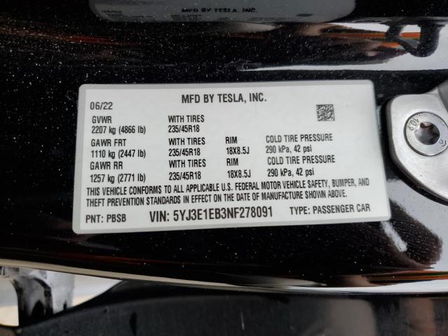 VIN 5YJ3E1EB3NF278091 2022 Tesla MODEL 3 no.12