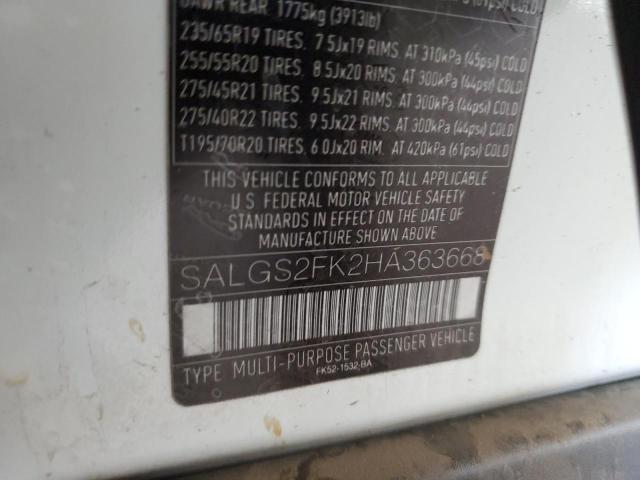 2017 LAND ROVER RANGE ROVE - SALGS2FK2HA363668
