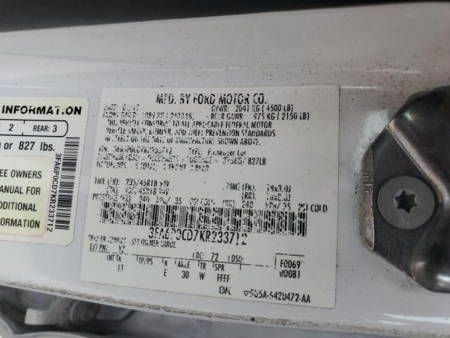 VIN 3FA6P0CD7KR233712 2019 FORD FUSION no.12