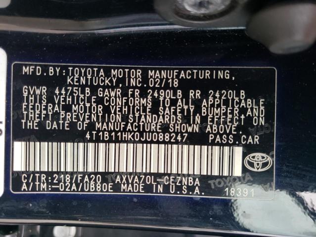 VIN 4T1B11HK0JU088247 2018 Toyota Camry, L no.13