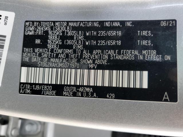 VIN 5TDGZRAH3MS071970 2021 Toyota Highlander, Xle no.13