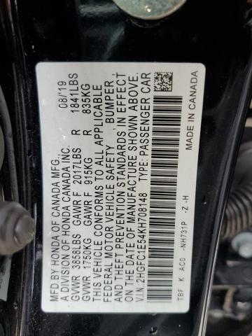 VIN 2HGFC1E54KH708148 2019 Honda Civic, SI no.12