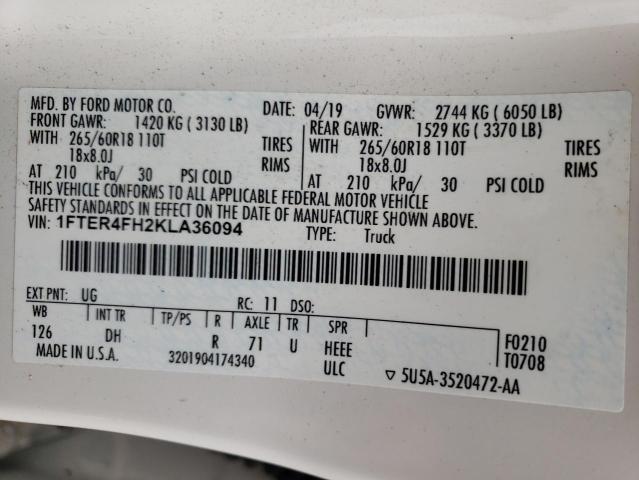 2019 FORD RANGER XL - 1FTER4FH2KLA36094