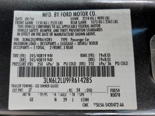 VIN 3LN6L2LU9FR614285 2015 Lincoln MKZ, Hybrid no.12