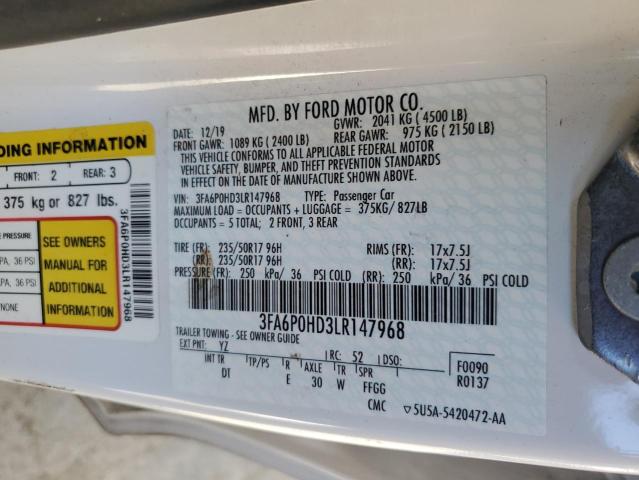 VIN 3FA6P0HD3LR147968 2020 Ford Fusion, SE no.12