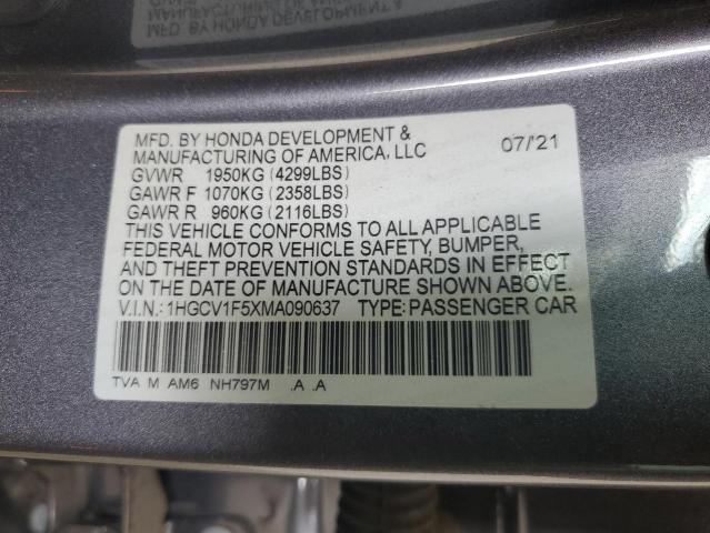 2021 HONDA ACCORD EXL - 1HGCV1F5XMA090637
