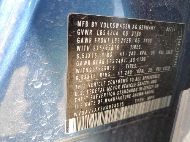 2017 VOLKSWAGEN TIGUAN S - WVGAV7AX5HK028575