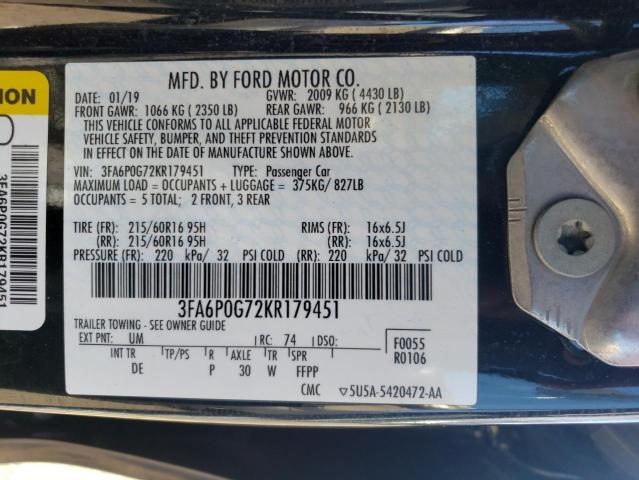2019 FORD FUSION S - 3FA6P0G72KR179451