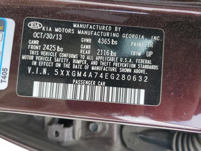 VIN 5XXGM4A74EG280632 2014 KIA Optima, LX no.13