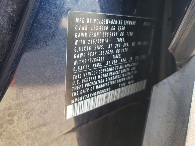 2016 VOLKSWAGEN TIGUAN S - WVGBV7AX4GW588289
