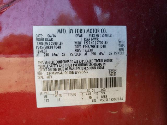 VIN 2FMPK4J91GBB99853 2016 Ford Edge, Sel no.13