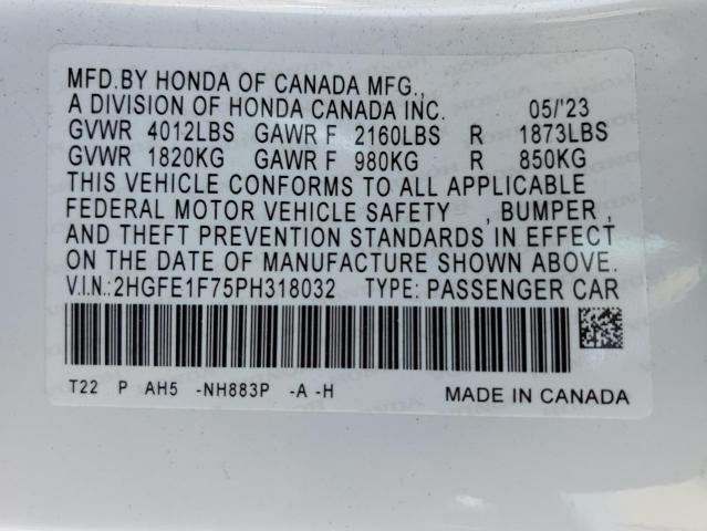 VIN 2HGFE1F75PH318032 2023 Honda Civic, EX no.12