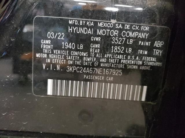 VIN 3KPC24A67NE167925 2022 Hyundai Accent, SE no.12