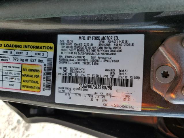 2020 FORD FUSION S - 3FA6P0G75LR180790