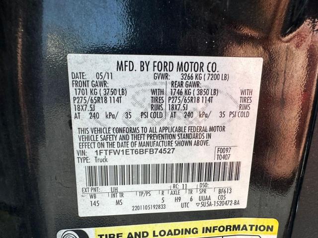 2011 FORD F150 SUPER 1FTFW1ET6BFB74527  73250364