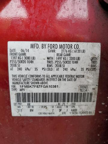 2015 FORD EXPLORER L - 1FM5K7F87FGA10381