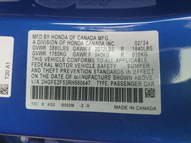 2024 HONDA CIVIC SPOR - 2HGFE2F53RH560647