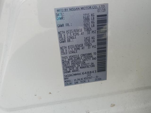 2019 NISSAN PATHFINDER - 5N1DR2MM4KC648843