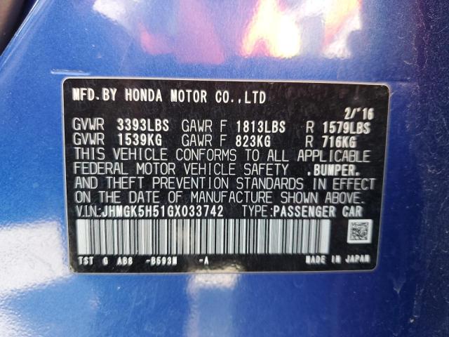 VIN JHMGK5H51GX033742 2016 Honda Fit, LX no.12