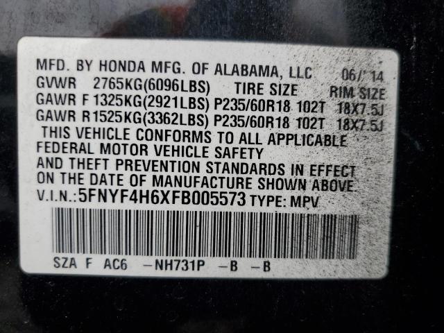 2015 HONDA PILOT EXL 5FNYF4H6XFB005573  71764904