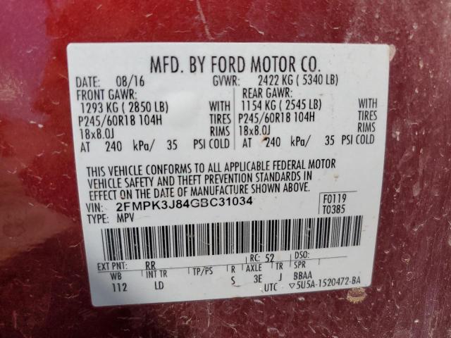 2016 FORD EDGE SEL - 2FMPK3J84GBC31034