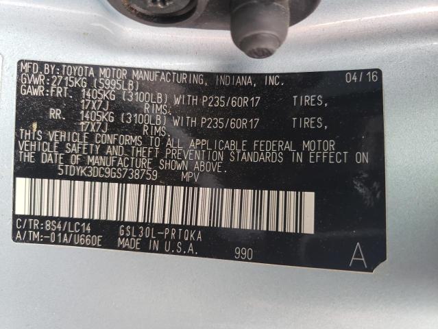 2016 TOYOTA SIENNA XLE - 5TDYK3DC9GS738759