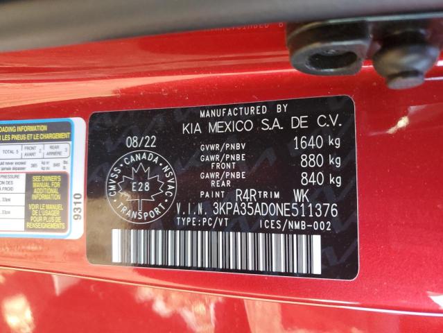 2022 KIA RIO EX PRE 3KPA35AD0NE511376