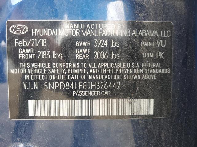 VIN 5NPD84LF8JH326442 2018 Hyundai Elantra, Sel no.12