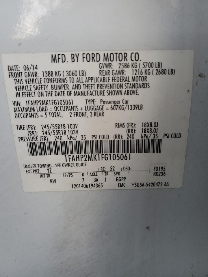 Lot #2809342921 2015 FORD TAURUS POL