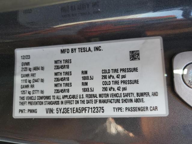 VIN 5YJ3E1EA5PF712375 2023 Tesla MODEL 3 no.12