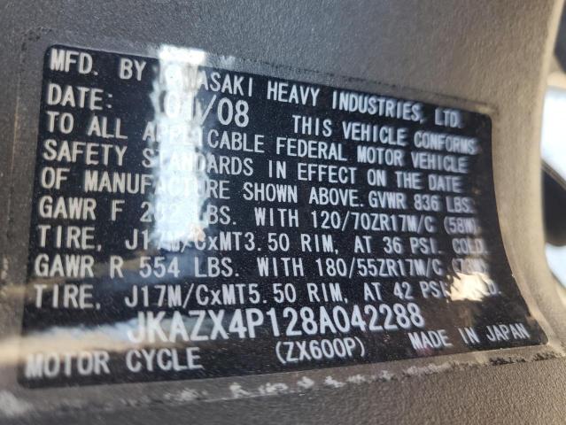 2008 KAWASAKI ZX600 P - JKAZX4P128A042288