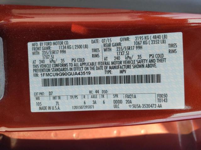 2016 FORD ESCAPE SE - 1FMCU9G90GUA43519