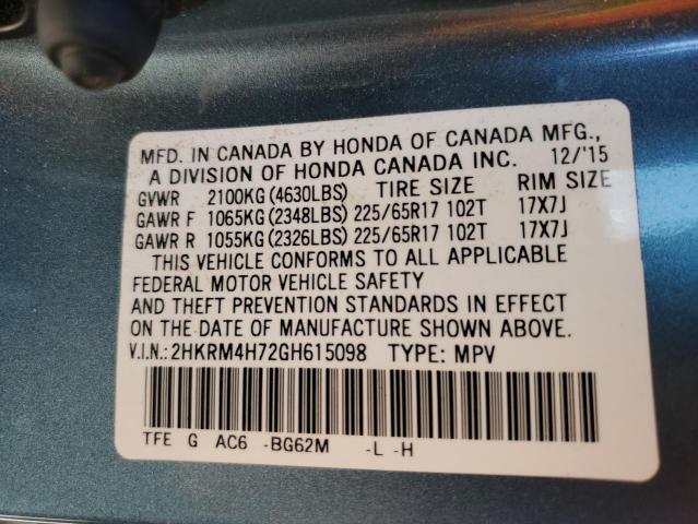 VIN 2HKRM4H72GH615098 2016 Honda CR-V, Exl no.13